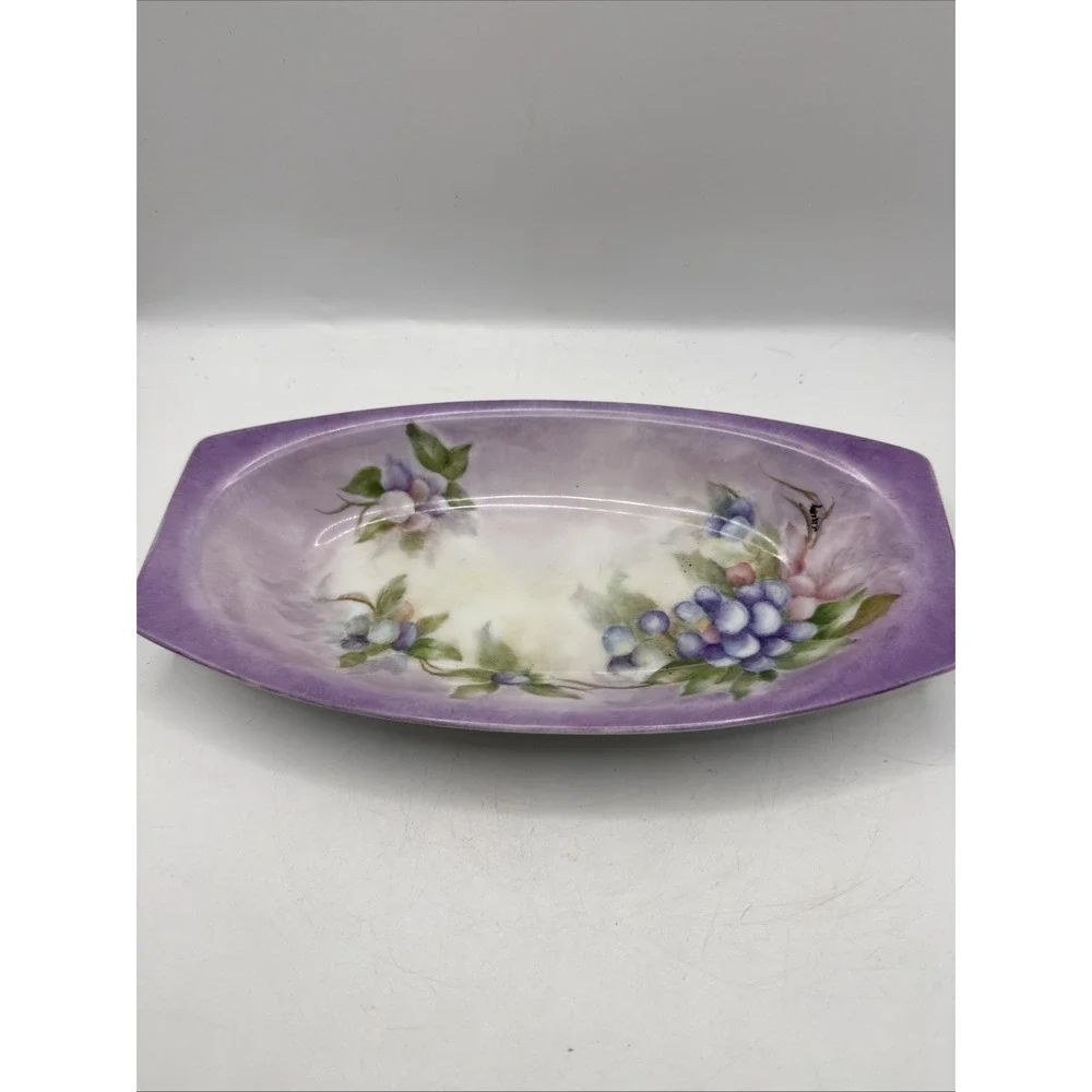 Antique Hand Painted Violet Porcelain Trinket Tray Dish Dresser Tray 9